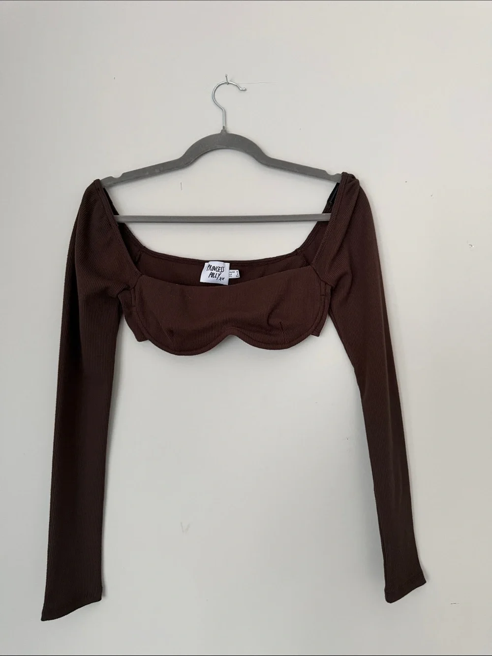 Princess Polly Brown Long Sleeve Underwire Mini Top